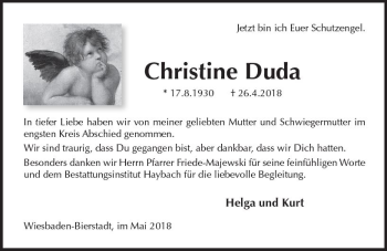 Traueranzeige von Christine Duda von Trauerportal Rhein Main Presse