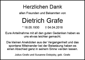Traueranzeige von Dietrich Grafe von Trauerportal Rhein Main Presse