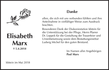 Traueranzeige von Elisabeth Marx von Trauerportal Rhein Main Presse