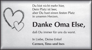 Traueranzeige von Else  von  Kreisanzeiger