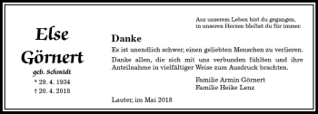 Traueranzeige von Else Görnert von  Gießener Anzeiger