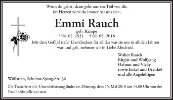 Traueranzeige von Emmi Rauch von Trauerportal Rhein Main Presse