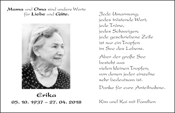 Traueranzeige von Erika  von  Gießener Anzeiger