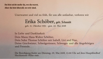 Traueranzeige von Erika Schöber von Trauerportal Rhein Main Presse