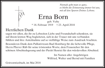 Traueranzeige von Erna Born von  Usinger Anzeiger