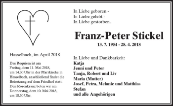 Traueranzeige von Franz-Peter Stickel von  Camberger Anzeiger