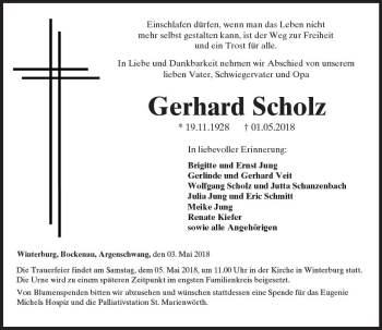 Traueranzeige von Gerhard Scholz von Trauerportal Rhein Main Presse