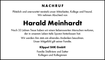 Traueranzeige von Harald Meinhardt von Trauerportal Rhein Main Presse