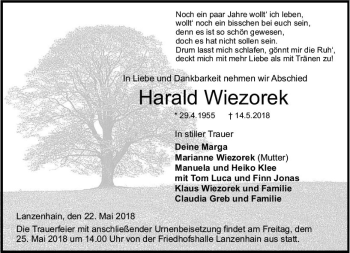 Traueranzeige von Harald Wiezorek von VRM Trauer