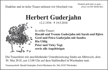 Traueranzeige von Herbert Guderjahn von Trauerportal Rhein Main Presse