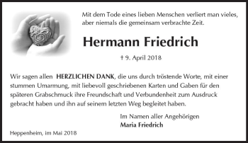 Traueranzeige von Hermann Friedrich von Trauerportal Rhein Main Presse