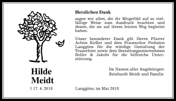 Traueranzeige von Hilde Meidt von  Gießener Anzeiger