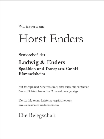 Traueranzeige von Horst Enders von Trauerportal Rhein Main Presse
