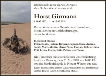 Traueranzeige von Horst Girmann von Trauerportal Rhein Main Presse