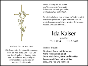 Traueranzeige von Ida Kaiser von  Kreisanzeiger
