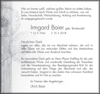 Traueranzeige von Irmgard Baier von VRM Trauer