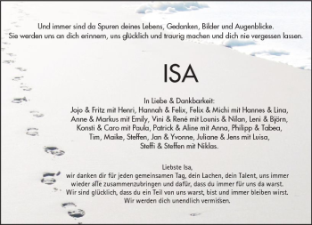 Traueranzeige von Isa  von VRM Trauer