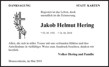 Traueranzeige von Jakob Helmut Hering von Trauerportal Rhein Main Presse