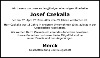 Traueranzeige von Josef Czekalla von Trauerportal Rhein Main Presse