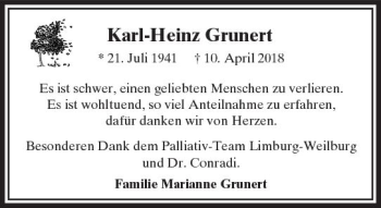 Traueranzeige von Karl-Heinz Grunert von  Camberger Anzeiger