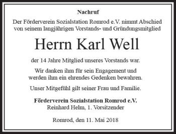 Traueranzeige von Karl Well von VRM Trauer