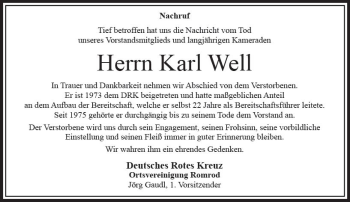 Traueranzeige von Karl Well von VRM Trauer