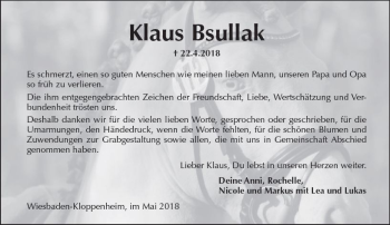 Traueranzeige von Klaus Bsullak von Trauerportal Rhein Main Presse