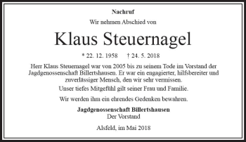Traueranzeige von Klaus Steuernagel von VRM Trauer