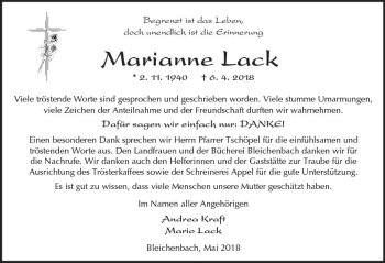 Traueranzeige von Marianne Lack von  Kreisanzeiger