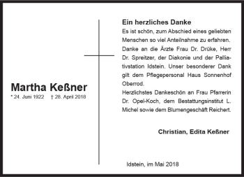 Traueranzeige von Martha Keßner von Trauerportal Rhein Main Presse