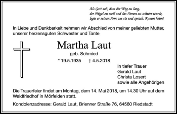 Traueranzeige von Martha Laut von Trauerportal Rhein Main Presse