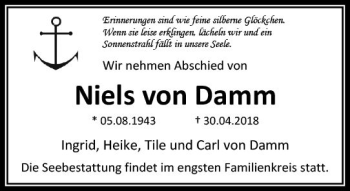 Traueranzeige von Niels von Damm von  Usinger Anzeiger