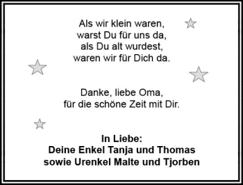 Traueranzeige von Oma  von  Kreisanzeiger