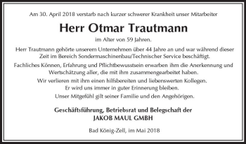 Traueranzeige von Otmar Trautmann von Trauerportal Rhein Main Presse