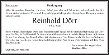 Traueranzeige von Reinhold Dörr von VRM Trauer