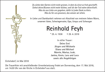 Traueranzeige von Reinhold Feyh von  Kreisanzeiger
