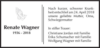 Traueranzeige von Renate Wagner von Trauerportal Rhein Main Presse