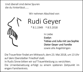 Traueranzeige von Rudi Geyer von Trauerportal Rhein Main Presse