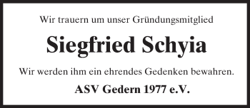 Traueranzeige von Siegfried Schyia von  Kreisanzeiger