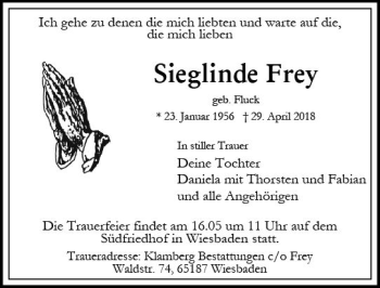 Traueranzeige von Sieglinde Frey von Trauerportal Rhein Main Presse