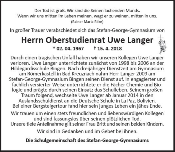 Traueranzeige von Uwe Langer von Trauerportal Rhein Main Presse