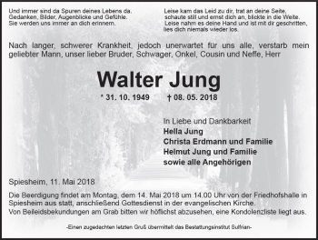 Traueranzeige von Walter Jung von Trauerportal Rhein Main Presse
