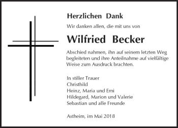 Traueranzeige von Wilfried Becker von Trauerportal Rhein Main Presse
