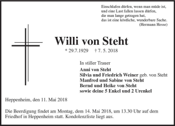 Traueranzeige von Willi von Steht von Trauerportal Rhein Main Presse