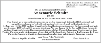 Traueranzeige von Annemarie Schmitt von  Gießener Anzeiger