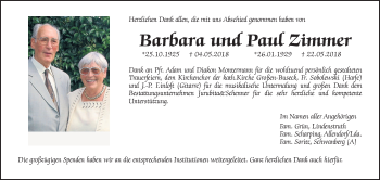 Traueranzeige von Barbara Zimmer von  Gießener Anzeiger