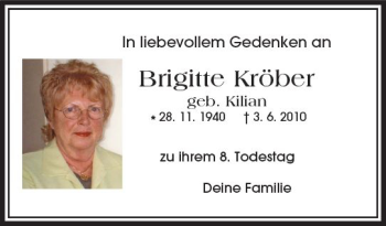 Traueranzeige von Brigitte Kröber von Trauerportal Rhein Main Presse
