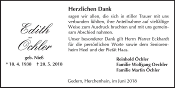 Traueranzeige von Edith Öchler von VRM Trauer