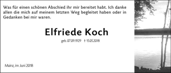 Traueranzeige von Elfriede Koch von Trauerportal Rhein Main Presse