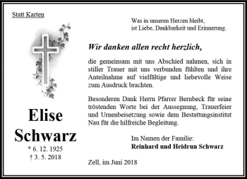 Traueranzeige von Elise Schwarz von VRM Trauer